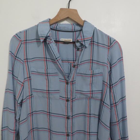 Anthropologie Pilcro & the Letterpress XS Light Blue Plaid Buttonfront Top - Picture 3 of 6